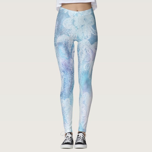 *~* Spitze-Beschaffenheits-Aquarell-Blau-Türkis Leggings (Vorderseite)