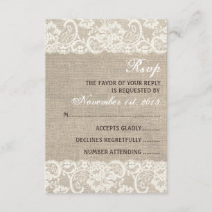 Spitze-Blick-rustikale Leinwand-Hochzeit UAWG RSVP Karte