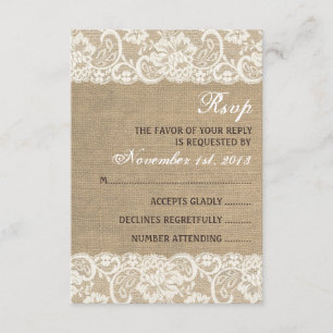 Spitze-Blick-rustikale WARME Leinwand-Hochzeit RSVP Karte