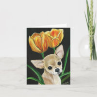 "Spitze, die durch die Tulpen" Chihuahua Notecard
