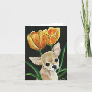 "Spitze, die durch die Tulpen" Chihuahua Notecard Karte