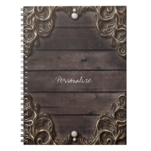 Spitze & dunkles Holz rustikal vintage westliche E Notizblock
