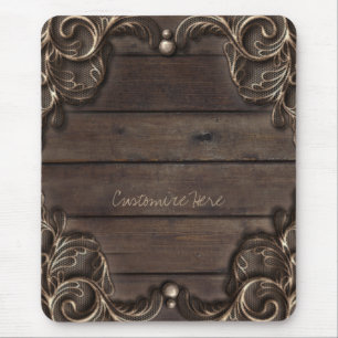 Spitze & dunkles Holz rustikaler vintage westliche Mousepad