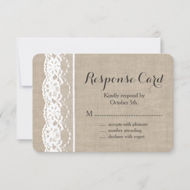 Spitze in Weiß auf Burlap UAWG 2 RSVP Karte (Vorderseite)