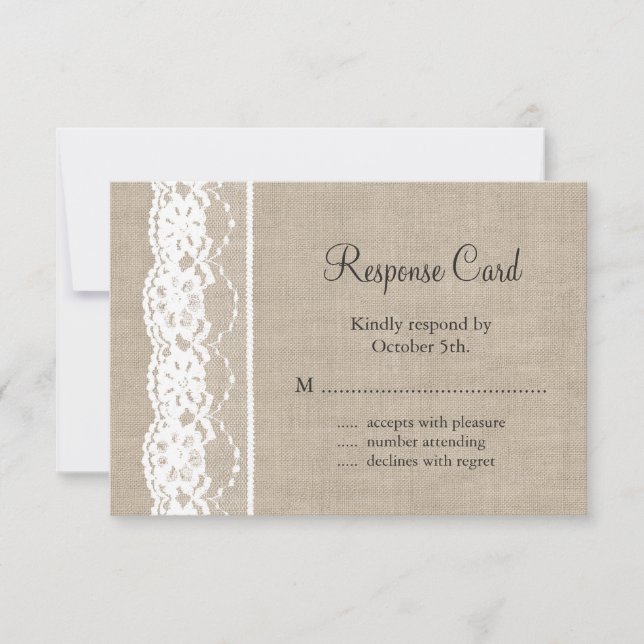 Spitze in Weiß auf Burlap-UAWG RSVP Karte (Vorderseite)