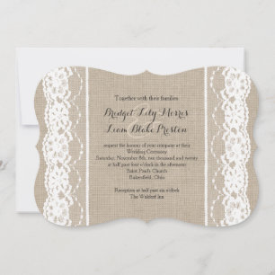 Spitze in Weiß auf Jute-Hochzeitseinladung 2 Einladung