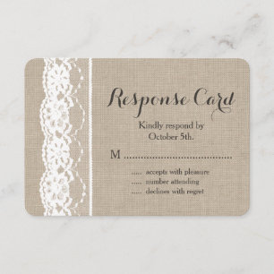 Spitze in Weiß auf Jute RSVP 2 Karte
