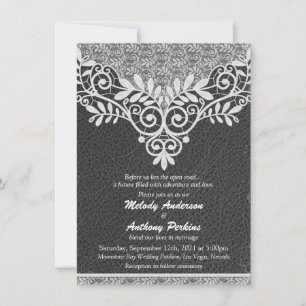 Spitze Leder Rustikal Schwarz Weiß Biker Hochzeit Einladung