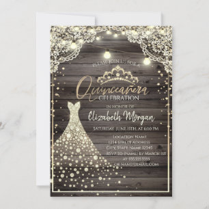 Spitze, Lichter, Diamanten Tiara Kleid Holz Quince Einladung