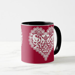 Spitze rotes Herz Blätter floral spitzenförmig Val Tasse