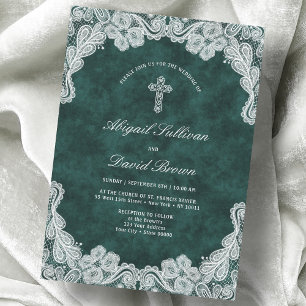 Spitze Smaragdgrün Samt Religiöse Hochzeit Einladung