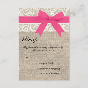 Spitze u. rosa Band-und Leinwand-Hochzeit UAWG RSVP Karte