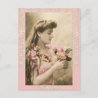 Spitze und Blumensträuße viktorianische Dame Postkarte