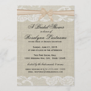 Spitze und Burlap mit Peach Bow Brautparty Einladung