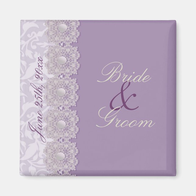 Spitze-und Perlen-Lavendel-Save the Date Magnet (Vorne)