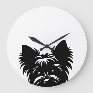 Spitzelnder Yorkie Schwarz-Weiß-Wanduhr Große Wanduhr
