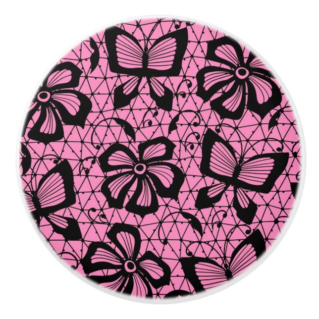 Spitzemuster mit Schmetterlingen Keramikknauf (Vorderseite)