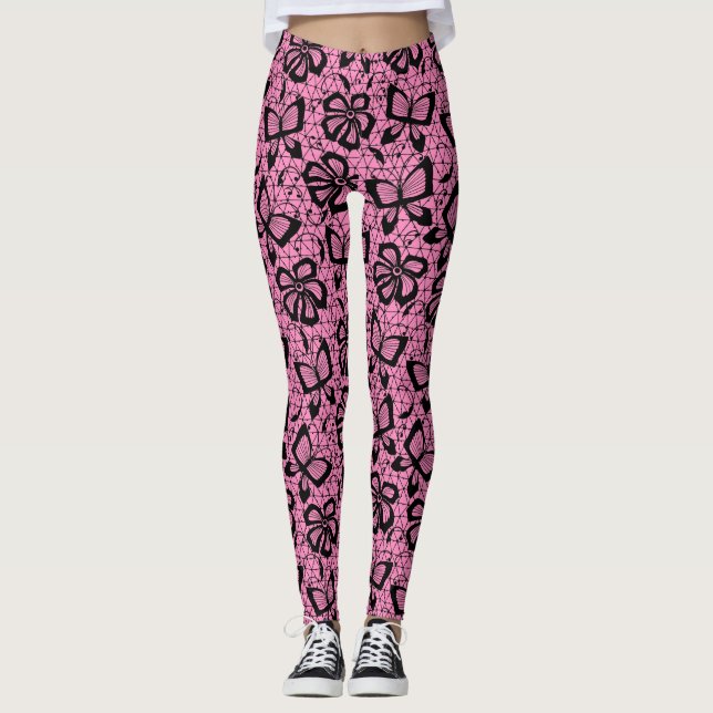 Spitzemuster mit Schmetterlingen Leggings (Vorderseite)