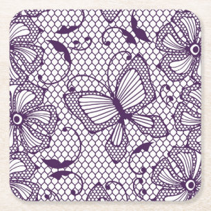 Spitzemuster mit Schmetterlingen Rechteckiger Pappuntersetzer