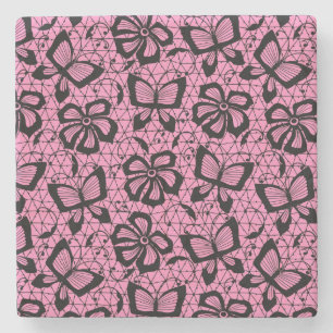 Spitzemuster mit Schmetterlingen Steinuntersetzer