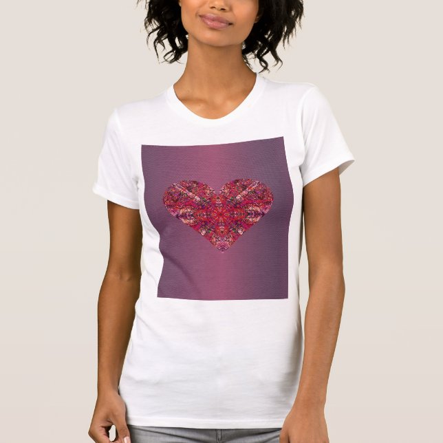 Spitzen bestickte rote Valentine Herzeinzigartiger T-Shirt (Vorderseite)