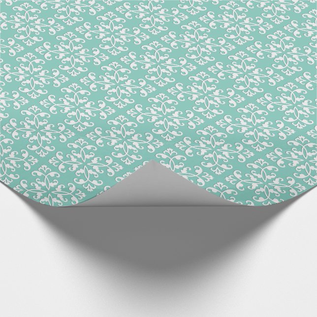Spitzen- Cutwork - Weiß über seafoam Grün Geschenkpapier (Ecke)