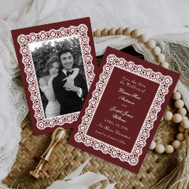 Spitzen-Doily im Vintage-Stil Foto-Hochzeit Save The Date
