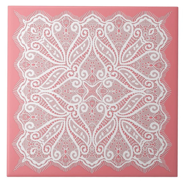 Spitzen doily rosa weiß Vintag altmodisch Fliese (Vorderseite)