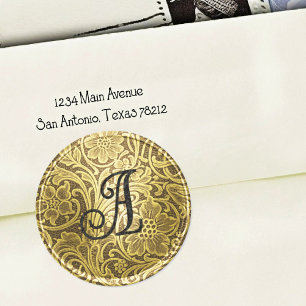 Spitzen-Hochzeit-Umschlag-Siegel Gold-Schwarz-Mono Runder Aufkleber