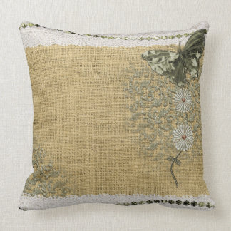 Spitzen Jute Löwenzahn Schmetterling Vintage Kunst Kissen
