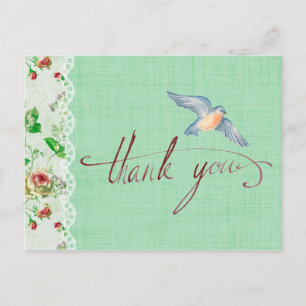 Spitzen-Jute Vintage-Rosen und Schwalbe Danke Postkarte