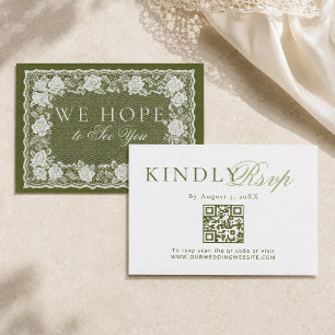 Spitzen Oliven Grün Old Money Hochzeit QR Code RSV RSVP Karte