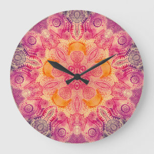 Spitzen-Ornament Mandala: Rundes Aquarelldesign Große Wanduhr