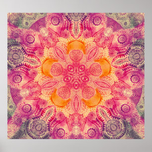 Spitzen-Ornament Mandala: Rundes Aquarelldesign Poster