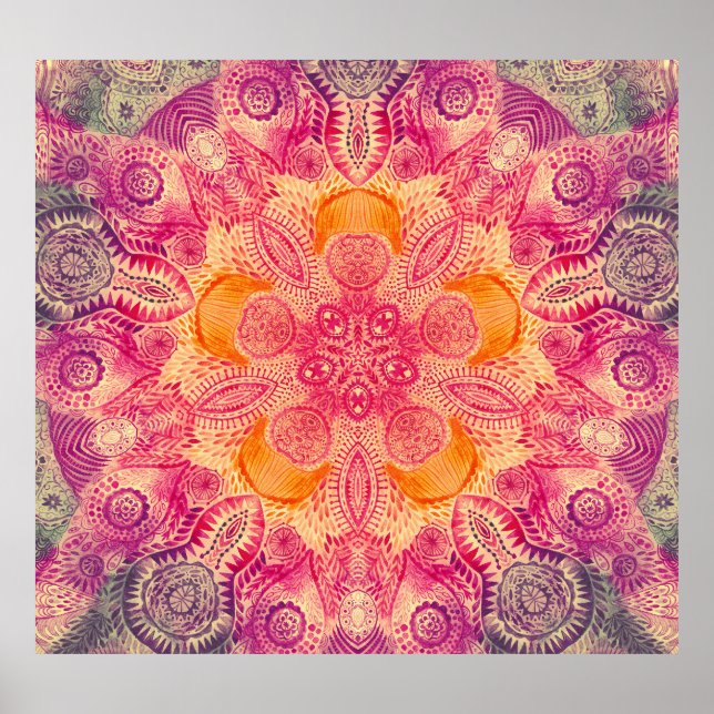 Spitzen-Ornament Mandala: Rundes Aquarelldesign Poster (Vorne)