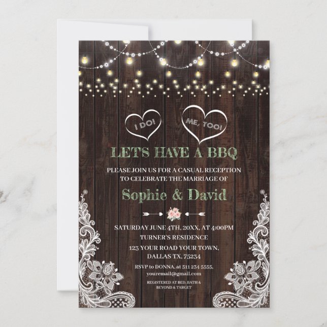 Spitzen Pink Blush Blues String Lights Stall I DO  Einladung (Vorderseite)