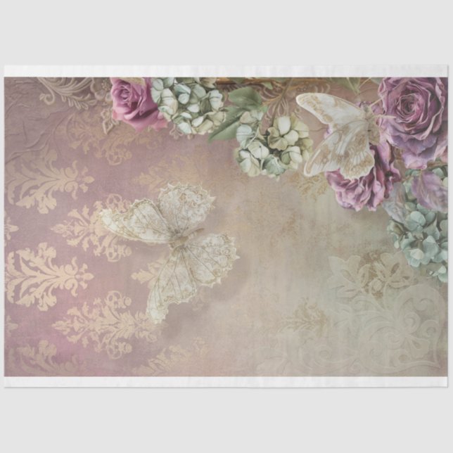 Spitzen Reverie, Mint Mauve Butterfly & Floral Seidenpapier (Vorderseite)