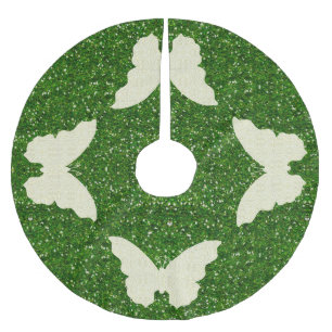 Spitzen-Schmetterling auf grünem Glitter-Baumsaum Polyester Weihnachtsbaumdecke