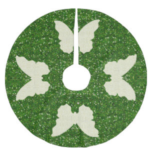 Spitzen-Schmetterling auf grünem Glitter-Tannenbau Polyester Weihnachtsbaumdecke
