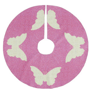 Spitzen-Schmetterling auf rosa-glitzerndem Tannenb Polyester Weihnachtsbaumdecke