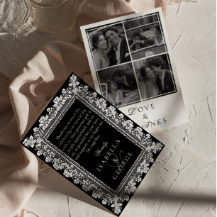 Spitzen Schwarz-Weiß-Hochzeitsfoto-Collage Dankeskarte