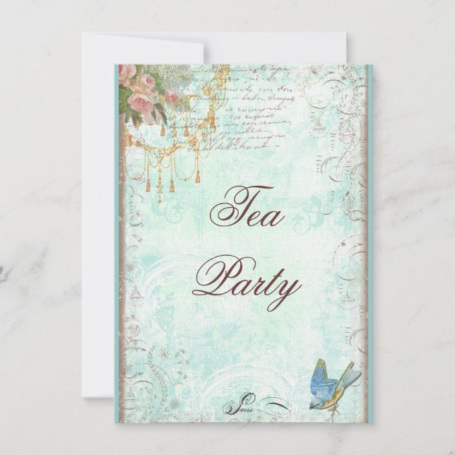 Spitzen-Scrolls, Bluebird & Tassels Einladung (Vorderseite)