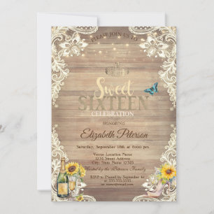 Spitzen Sonnenblumen High Heels Holz Sweet 16 Part Einladung