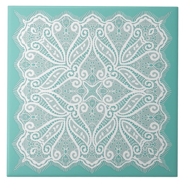 Spitzen tönig aquamarin, Vintag, altmodisch Fliese (Vorderseite)