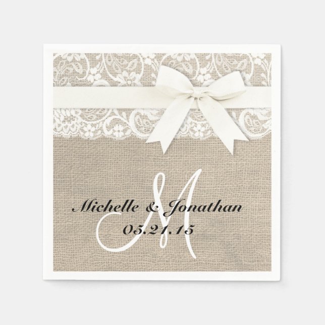 Spitzen und Burlap Rustic Wedding Napkin White Serviette (Vorderseite)