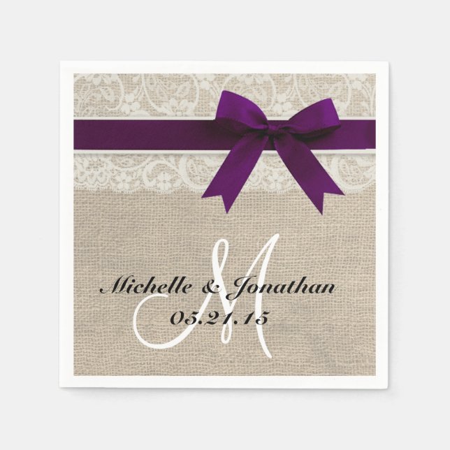 Spitzen und Burlap Rustic Wedkin Napkin Plum Serviette (Vorderseite)