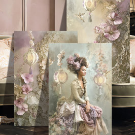 Spitzen- und Licht-Triptychon Salbei-Mauve-Blumen- Geschenkpapier Set