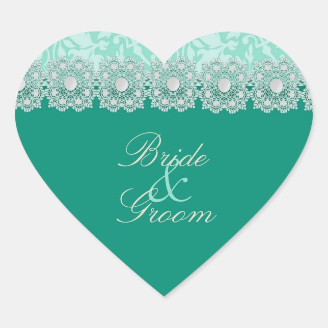 Spitzen und Perlen Aquamarine Wedding Stickers (Vorderseite)