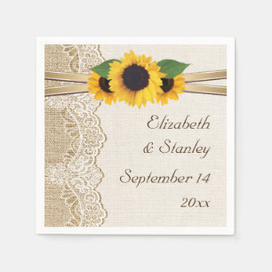 Spitzen und Sonnenblumen auf Hochzeit Serviette