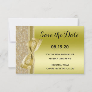 Spitzenband & Schleife Gold Glitter Pailletten 18. Save The Date